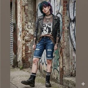 SOHO NY&CO Cuffed Distressed Grunge Y2K Denim Mid Rise Bermuda Jean Shorts 2